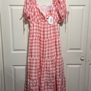 English Factory Peach and White Checkered Dress, 1X